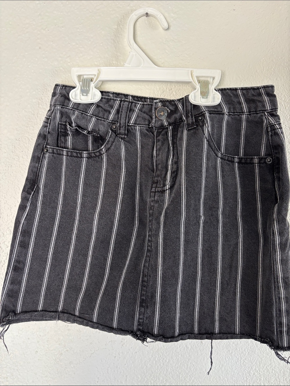 Vanilla Star Black Denim Mini Skirt with White Pinstripes